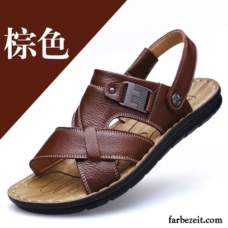 Schuhe Herren Strand Schuhe Sommer Dicke Sohle Echtleder Sandalen Casual Trend Hausschuhe Neue Rutschsicher