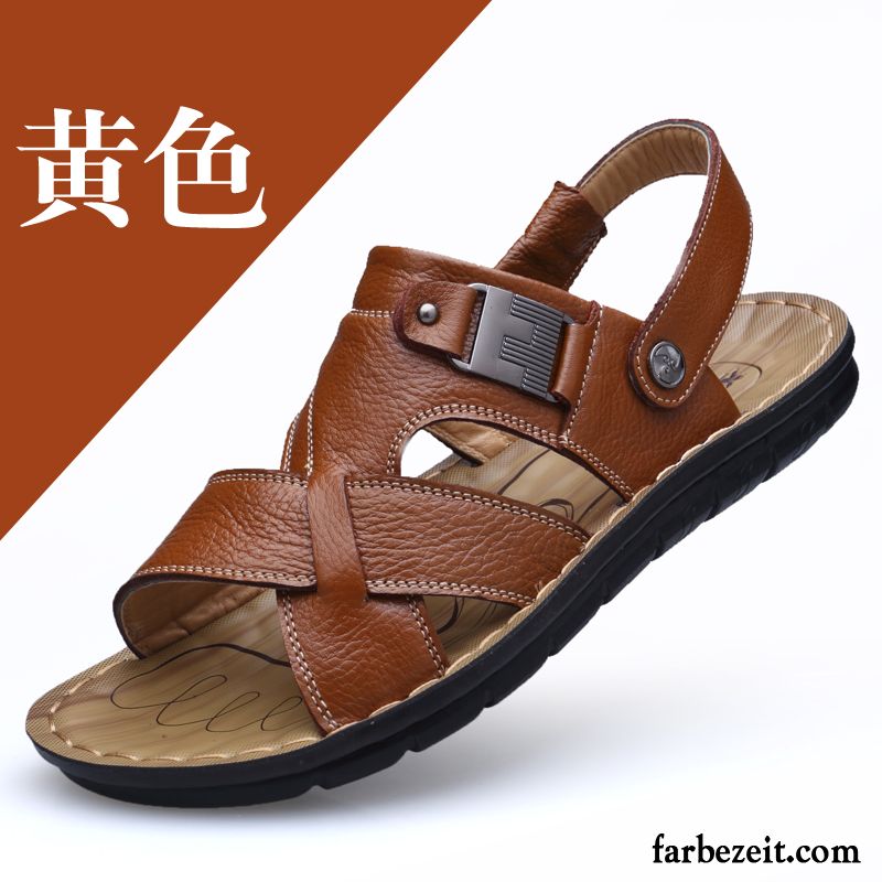 Schuhe Herren Strand Schuhe Sommer Dicke Sohle Echtleder Sandalen Casual Trend Hausschuhe Neue Rutschsicher