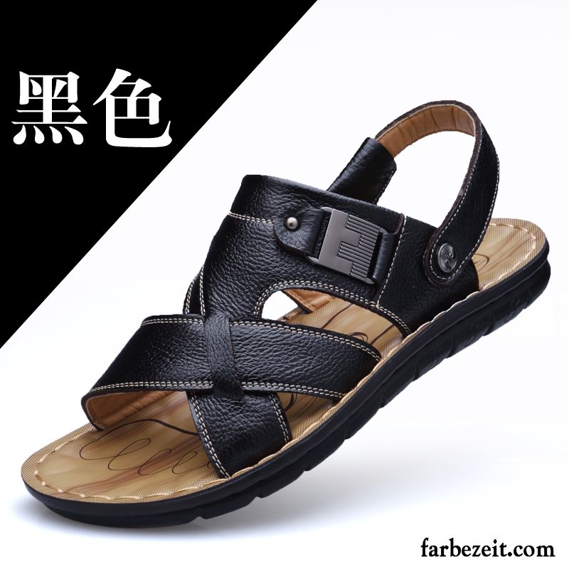 Schuhe Herren Strand Schuhe Sommer Dicke Sohle Echtleder Sandalen Casual Trend Hausschuhe Neue Rutschsicher