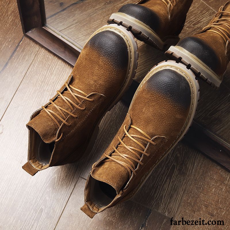 Schuhe Winter Herren England Cargo Sommer Allgleiches Casual Hohe Echtleder Stiefel Trend Martin Stiehlt Grün Kaufen