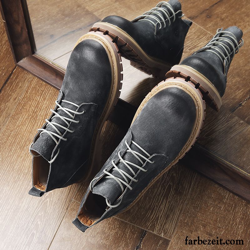 Schuhe Winter Herren England Cargo Sommer Allgleiches Casual Hohe Echtleder Stiefel Trend Martin Stiehlt Grün Kaufen