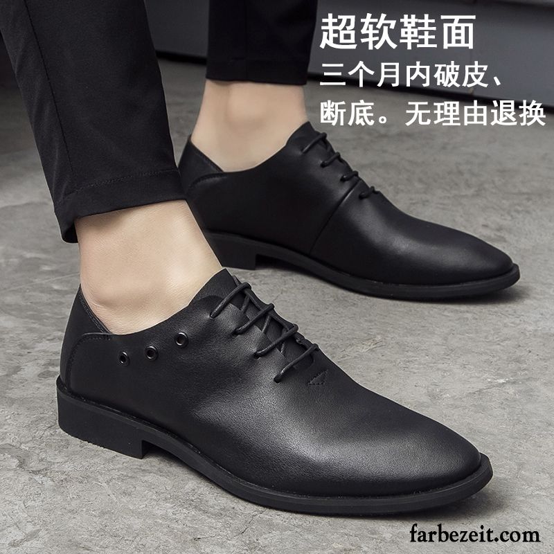 Schuhe Zum Anzug Sportlich Herbst Echtleder Geschäft Jugend Casual Herren Schwarz England Spitze Schuhe Lederschue Erhöht Kaufen