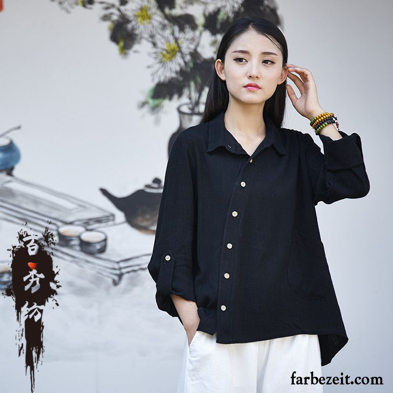 Schwarz Weiße Bluse Neu Rein Winter Baumwolle Damen Literatur Kunst Herbst Lange Ärmel Überzieher Chinesischer Stil Mantel Allgleiches Verkaufen