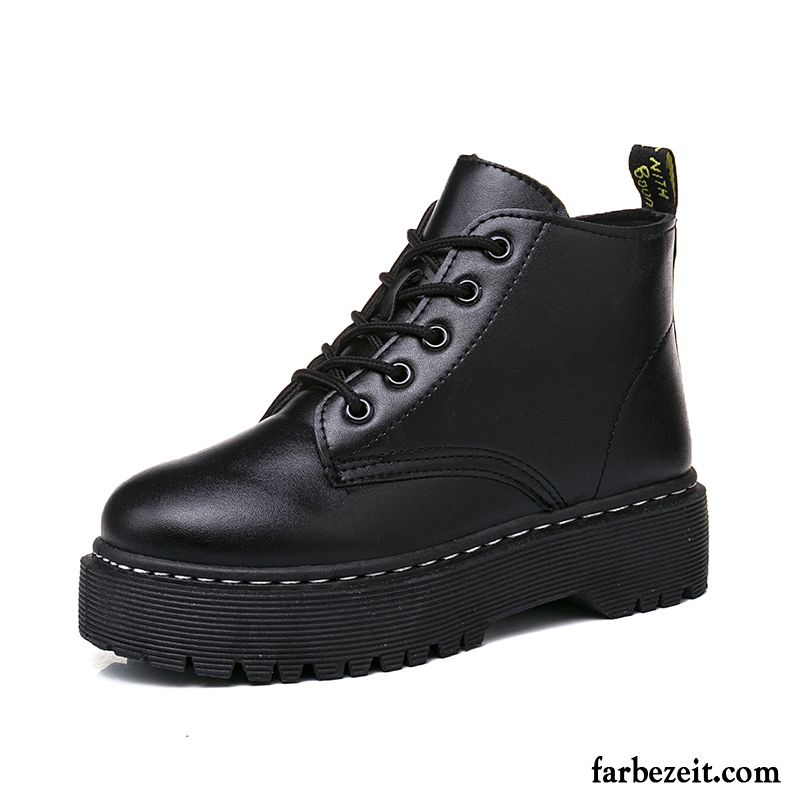 Schwarze Boots Damen Baumwolle Schuhe Schnürung Winter Herbst England Schüler Martin Stiehlt Dicke Sohle Allgleiches Plus Samt