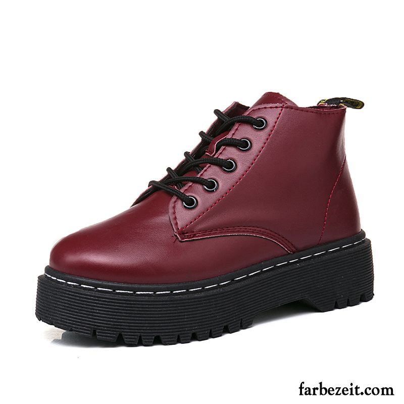 Schwarze Boots Damen Baumwolle Schuhe Schnürung Winter Herbst England Schüler Martin Stiehlt Dicke Sohle Allgleiches Plus Samt