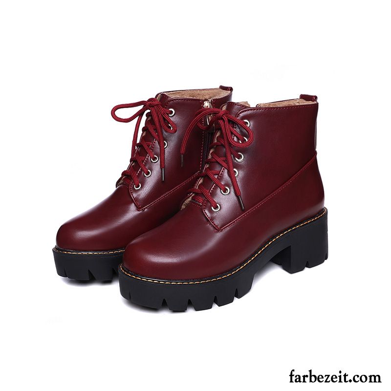 Schwarze Damenstiefel Damen Schuhe Winter Reißverschluss Hochhackigen Martin Stiehlt England Plus Samt Schüler Dick Dicke Sohle Kaufen