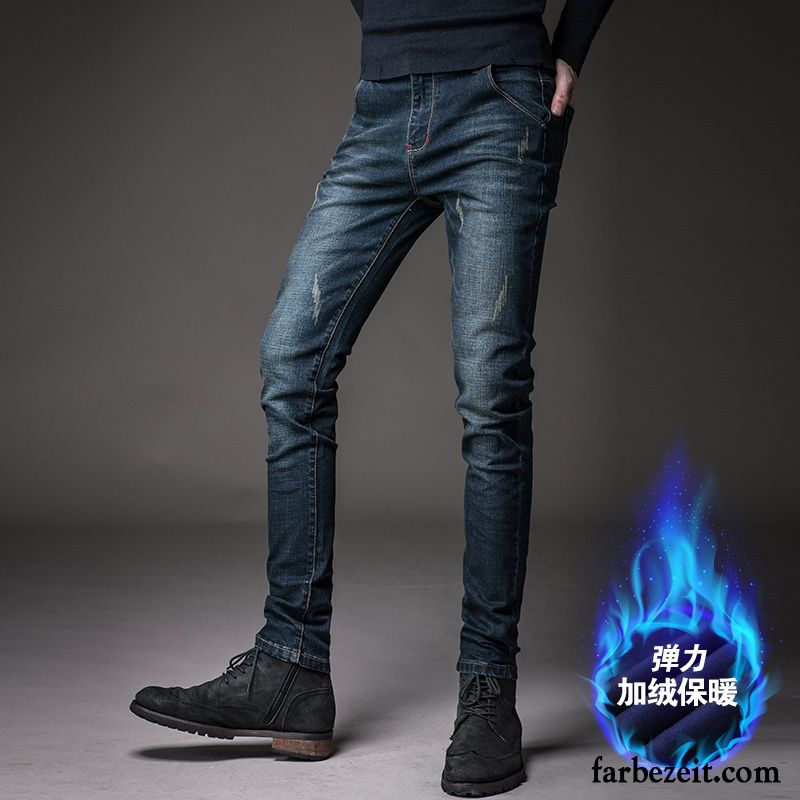 Schwarze Hose Herren Dünn Hose Schlank Winter Plus Samt Herbst Jeans Lange Jugend Verdickung Günstig