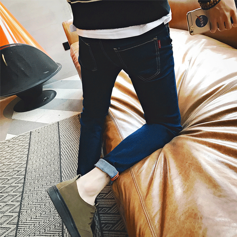 Schwarze Jeans Männer Löcher Herren Lange Jeans Schwarz Schlank Elastisch Schmales Bein Retro Hose