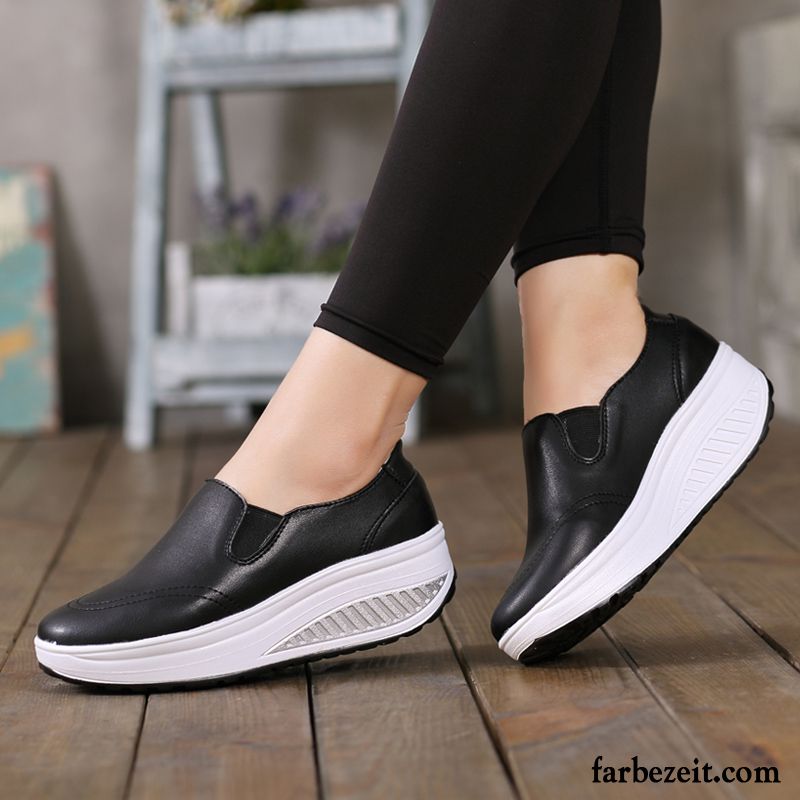 Schwarze Schnürschuhe Damen Herbst Halbschuhe Casual Keilschuhe Weiß Dicke Sohle Reise Schuhe Feder Wedges Günstig