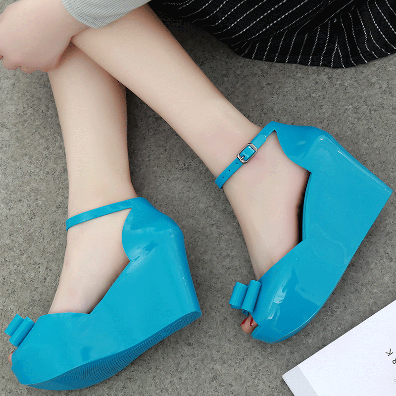 Schwarze Spangenpumps Sandalen Neue Produkte Keilschuhe Plateauschuh Sommer Damen Trend Peep-toe