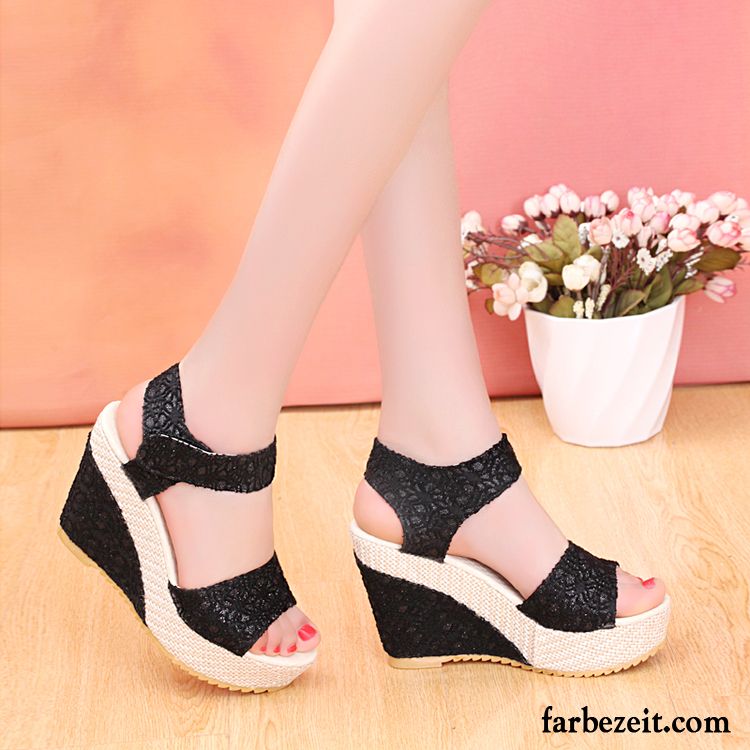 Schwarze Spangenpumps Sommer Schuhe Keilschuhe Wasserdichte Plattform Neue Damen Hochhackigen Sandalen Dicke Sohle Casual