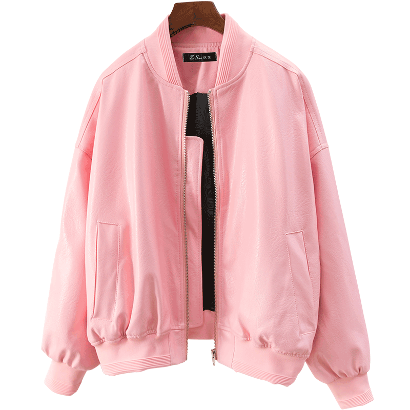 Schwarze Steppjacke Damen Lose Brief Feder Lederjacke Neu Überzieher Trend Stickerei Rosa Billig