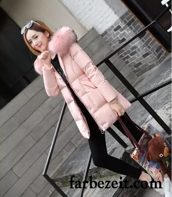 Schwarze Winterjacke Damen A Schreiben Winterkleidung Langer Abschnitt Verdickung Neu Rosa Großer Pelzkragen Trend Überzieher Daunenjacke Ausverkauf Günstig