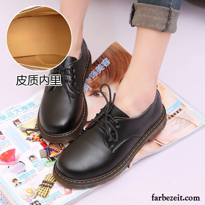 Schwarzer Anzug Schuhe Retro Damen Winter Casual Schnürschuhe Lederschuhe Feder Plus Samt Schüler Herbst England Oxford Runde Zehe Schwarz Flache Kaufen