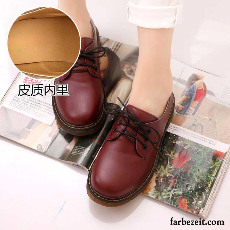 Schwarzer Anzug Schuhe Retro Damen Winter Casual Schnürschuhe Lederschuhe Feder Plus Samt Schüler Herbst England Oxford Runde Zehe Schwarz Flache Kaufen