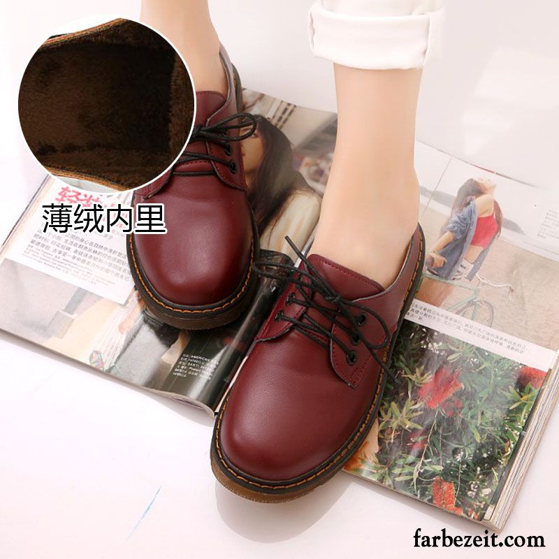 Schwarzer Anzug Schuhe Retro Damen Winter Casual Schnürschuhe Lederschuhe Feder Plus Samt Schüler Herbst England Oxford Runde Zehe Schwarz Flache Kaufen