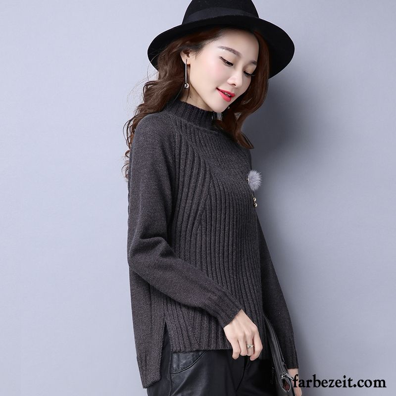 Schwarzer Glitzer Pulli Damen Winter Kurzer Absatz Pullover Lange Ärmel Strickwaren Herbst Freizeit Verdickung Allgleiches Unteres Hemd Lose Günstig