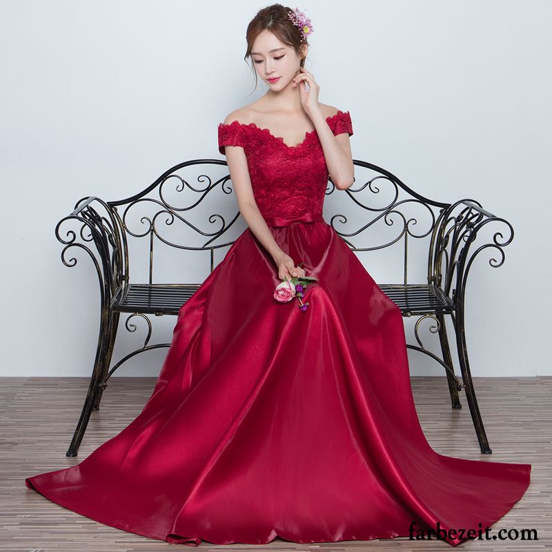 Schwarzes Kleid Knielang Rote Abendkleid Langer Abschnitt Heiraten Damen Winter Herbst Kleider Neu Verkaufen