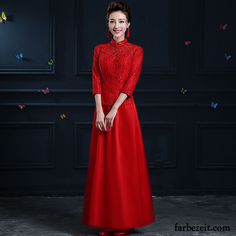 Schwarzes Kleid Dünn Heiraten Verdickung Groß Damen Neu Langer Abschnitt Rote Kleid Lange Ärmel Cheongsam Herbst Winter Verkaufen