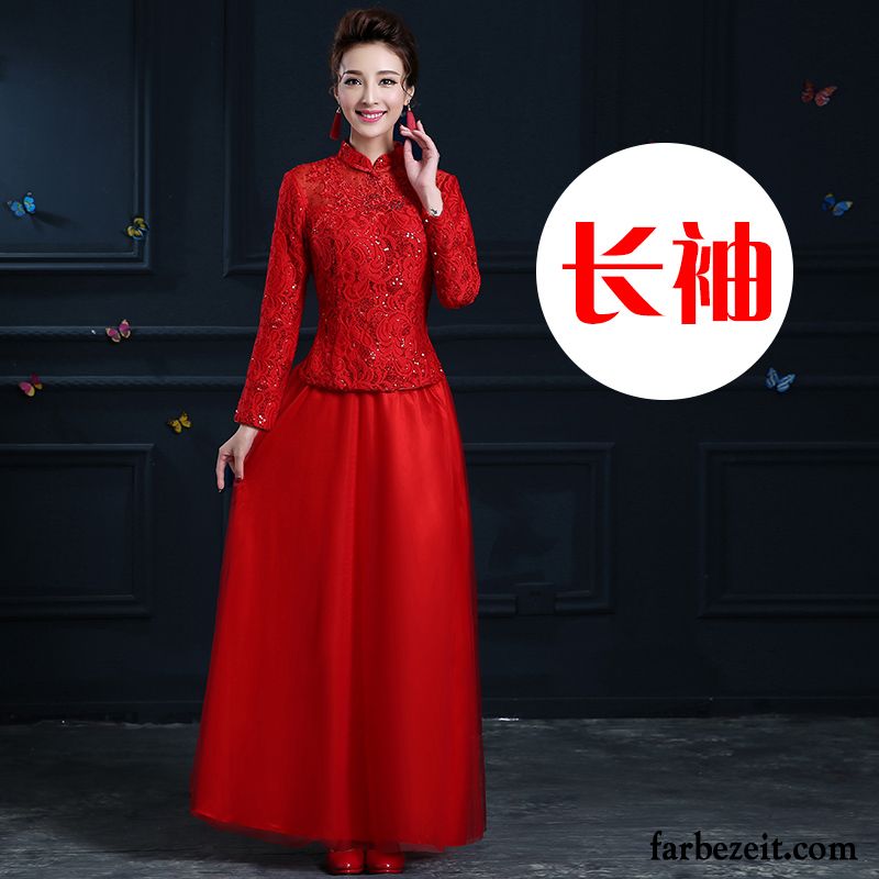 Schwarzes Kleid Dünn Heiraten Verdickung Groß Damen Neu Langer Abschnitt Rote Kleid Lange Ärmel Cheongsam Herbst Winter Verkaufen