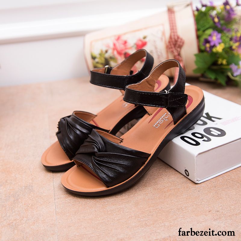 Schöne Sandalen Damen Sommer Echtleder Flache Casual Weiche Sohle Sandalen Schuhe Große Größe Rabatt