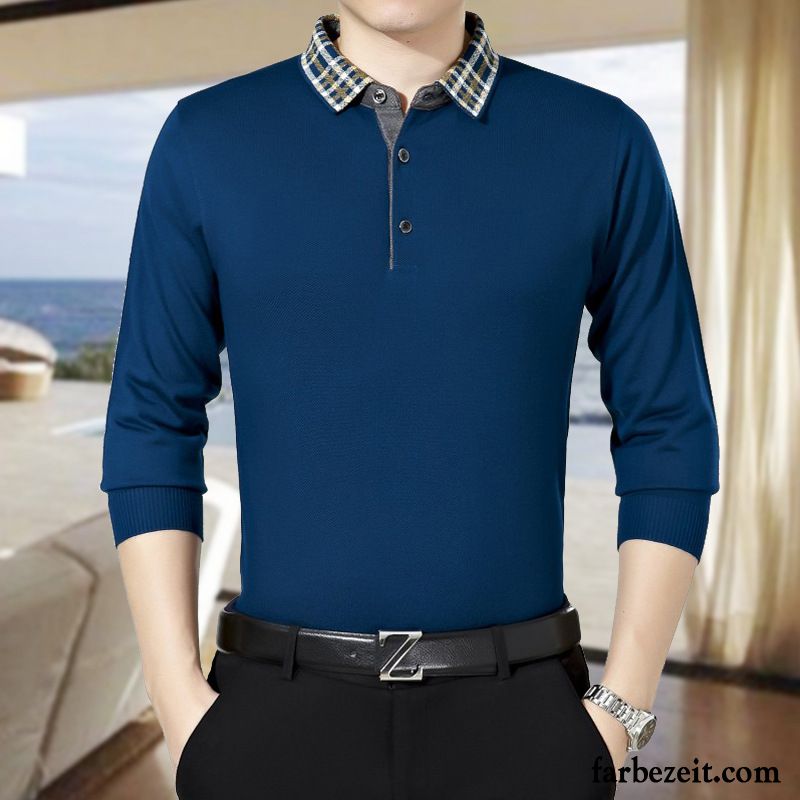 Shirt Blau Weiß Gestreift Herren Freizeit Lange Ärmel Neue Revers Herbst Strickwaren Rein Rabatt