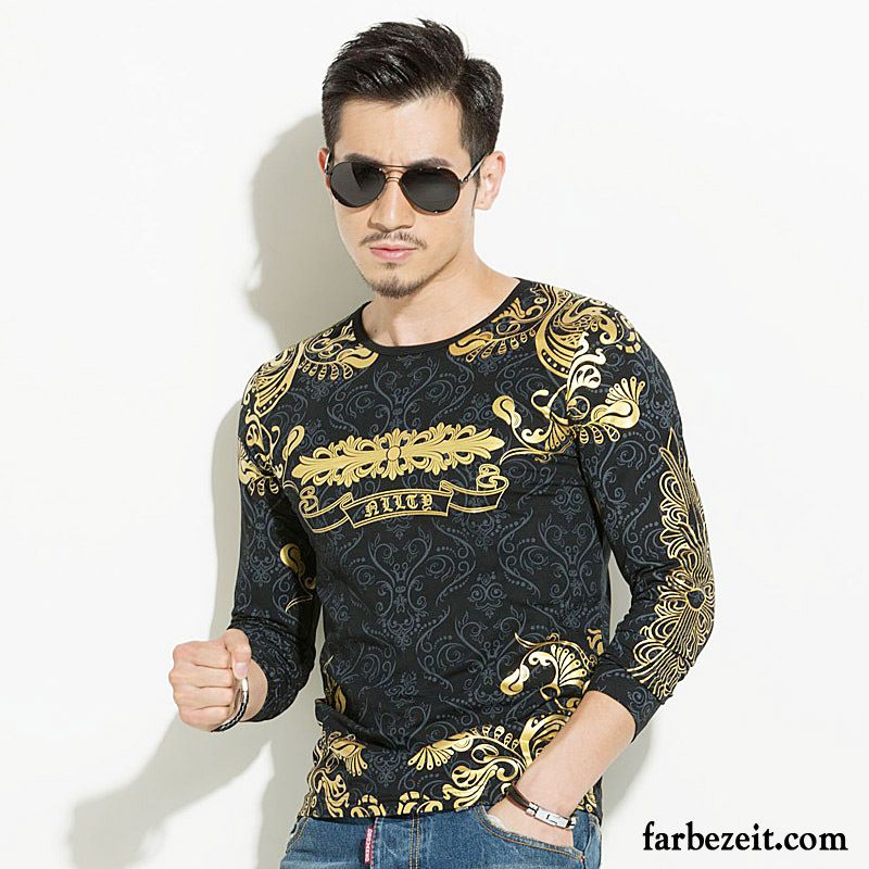 Shirt Stehkragen Herren Drucken Lange Ärmel Winter Golden Unteres Hemd Herbst Trend Schlank Chinesischer Stil Neu Günstig