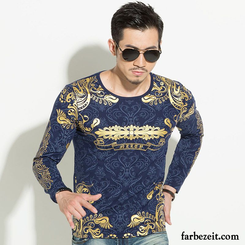 Shirt Stehkragen Herren Drucken Lange Ärmel Winter Golden Unteres Hemd Herbst Trend Schlank Chinesischer Stil Neu Günstig