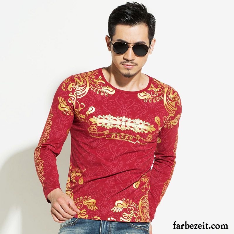 Shirt Stehkragen Herren Drucken Lange Ärmel Winter Golden Unteres Hemd Herbst Trend Schlank Chinesischer Stil Neu Günstig