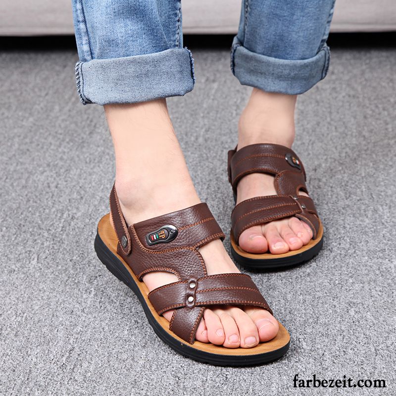 Sicherheitsschuhe Sandalen Herren Neue Strand Atmungsaktiv Hausschuhe Casual Sandalen Rutschsicher Echtleder Sommer Trend