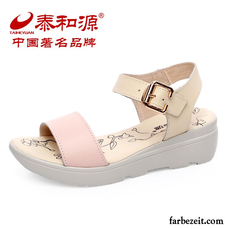 Silberne Sandalen Hoch Damen Sommer Sandalen Flache Echtleder Schuhe Allgleiches Neue Wasserdichte Plattform Verkaufen