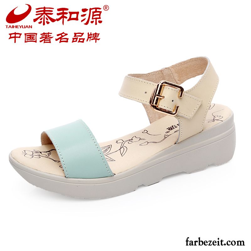 Silberne Sandalen Hoch Damen Sommer Sandalen Flache Echtleder Schuhe Allgleiches Neue Wasserdichte Plattform Verkaufen