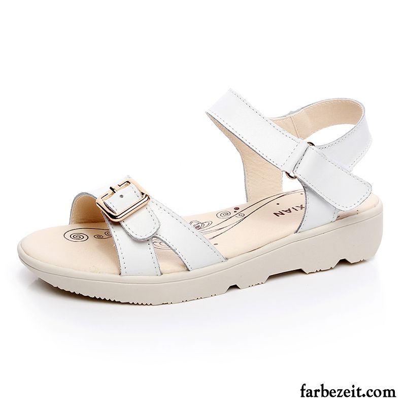 Silberne Sandalen Hoch Damen Sommer Sandalen Flache Echtleder Schuhe Allgleiches Neue Wasserdichte Plattform Verkaufen