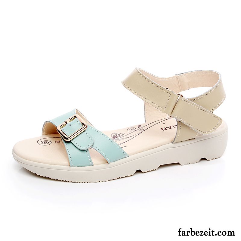 Silberne Sandalen Hoch Damen Sommer Sandalen Flache Echtleder Schuhe Allgleiches Neue Wasserdichte Plattform Verkaufen