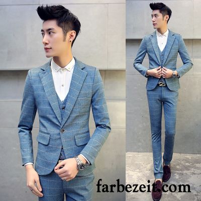 Slim Fit Anzug Blau Große Größe Freizeit Herren Kostüm Hochzeit Anzüg Schlank Beruflich Günstig