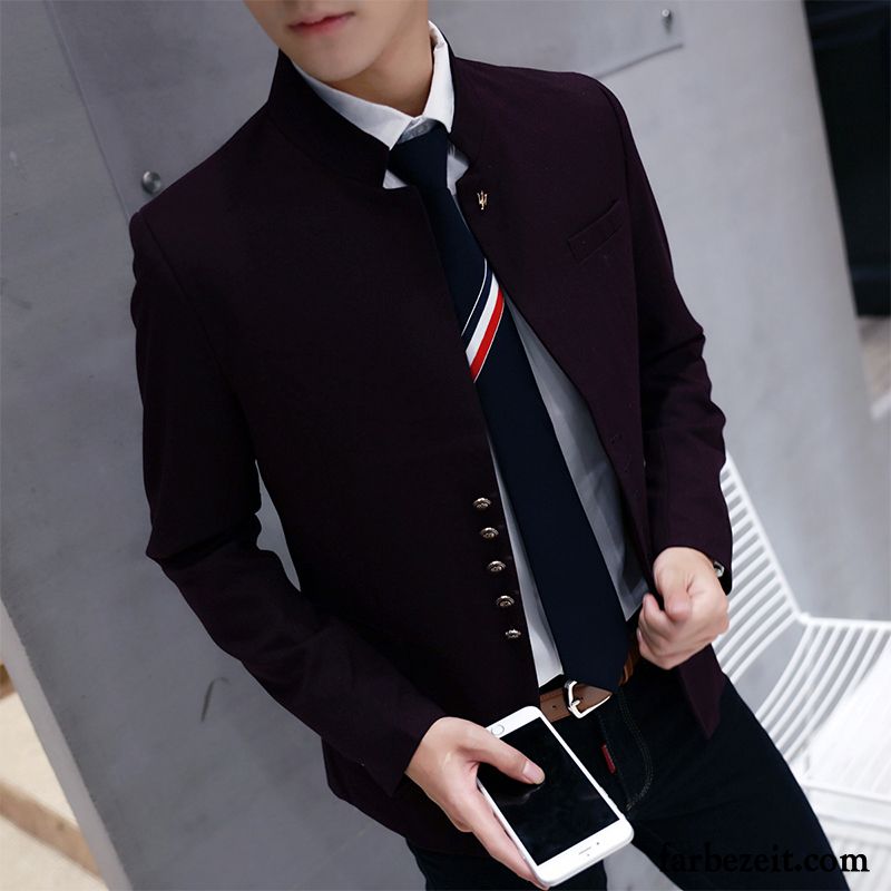 Slim Fit Blazer Blau Mantel Winter Überzieher Freizeit Stehkragen Kostüm Herren Herbst Trend Schlank Rein Anzüg Kaufen