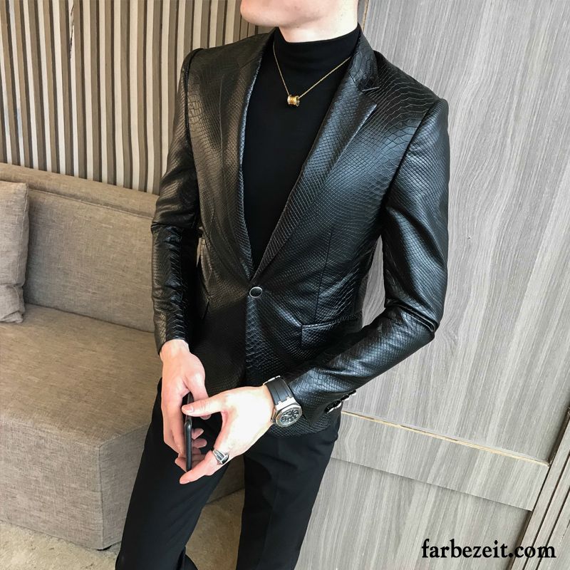 Slim Fit Herrenlederjacke Lederjacke Schlank Schwarz Herbst Neu Trend Überzieher Revers Anzüg Kostüm Freizeit Herren