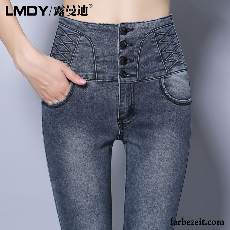 Slim Fit Jeans Damen Jeans Hose Große Größe Hohe Taille Winter Herbst Dünn Plus Samt Schwarz Elastisch Kaufen