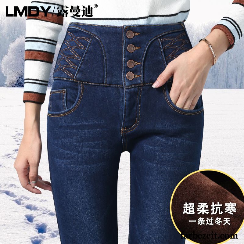 Slim Fit Jeans Damen Jeans Hose Große Größe Hohe Taille Winter Herbst Dünn Plus Samt Schwarz Elastisch Kaufen