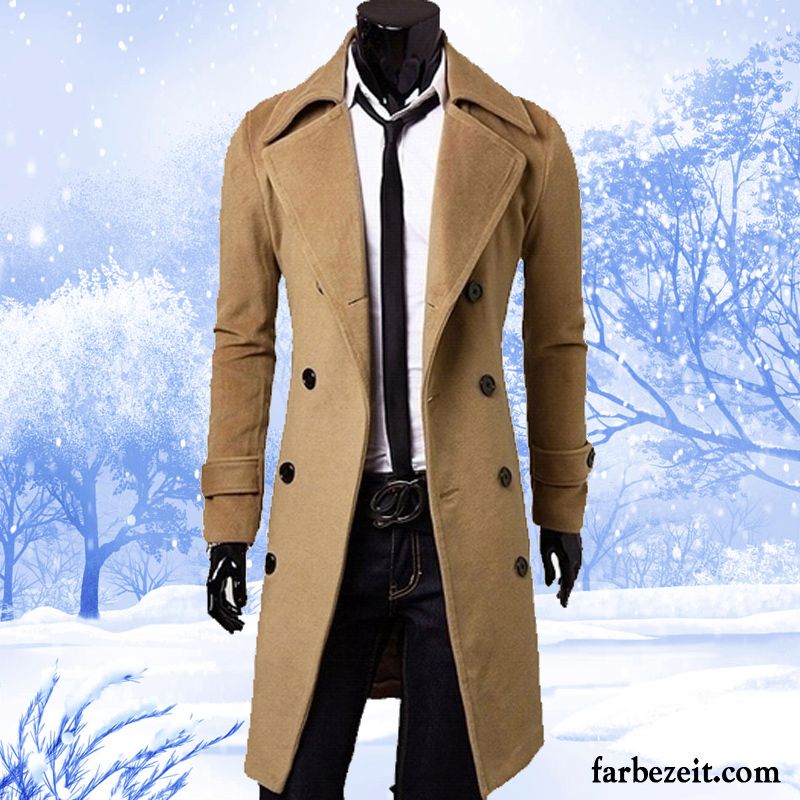 Slim Fit Mäntel Herren Jugend Verdickung Trend Große Größe Wolle Herbst Schlank Überzieher Plus Samt Mäntel Winter Langer Abschnitt Günstig