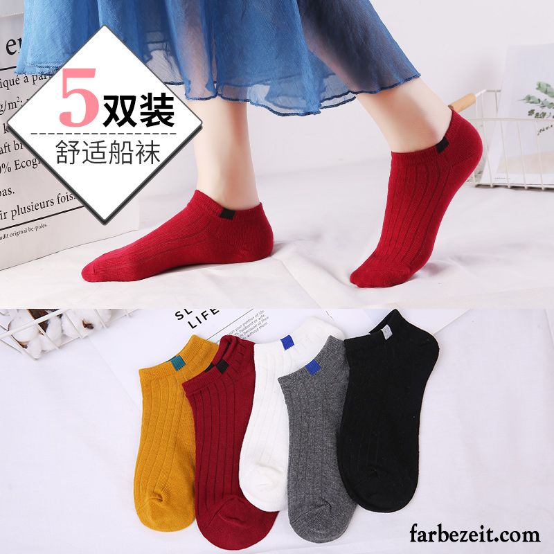 Socken Damen Herbst Winter Trend Niedlich Knöchelsocken 100% Baumwolle Rot