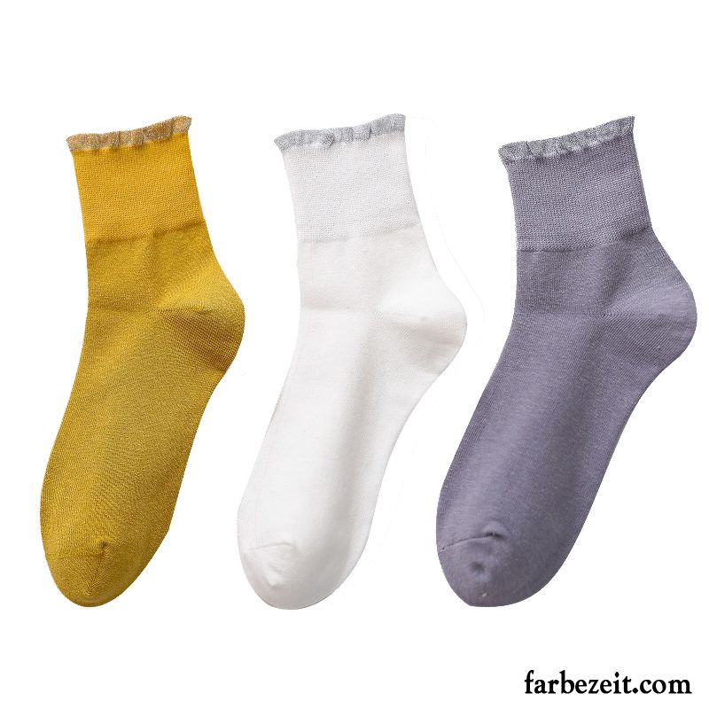 Socken Damen Lange Socke Dünne Herbst Frühling Winter Spitze Gelb