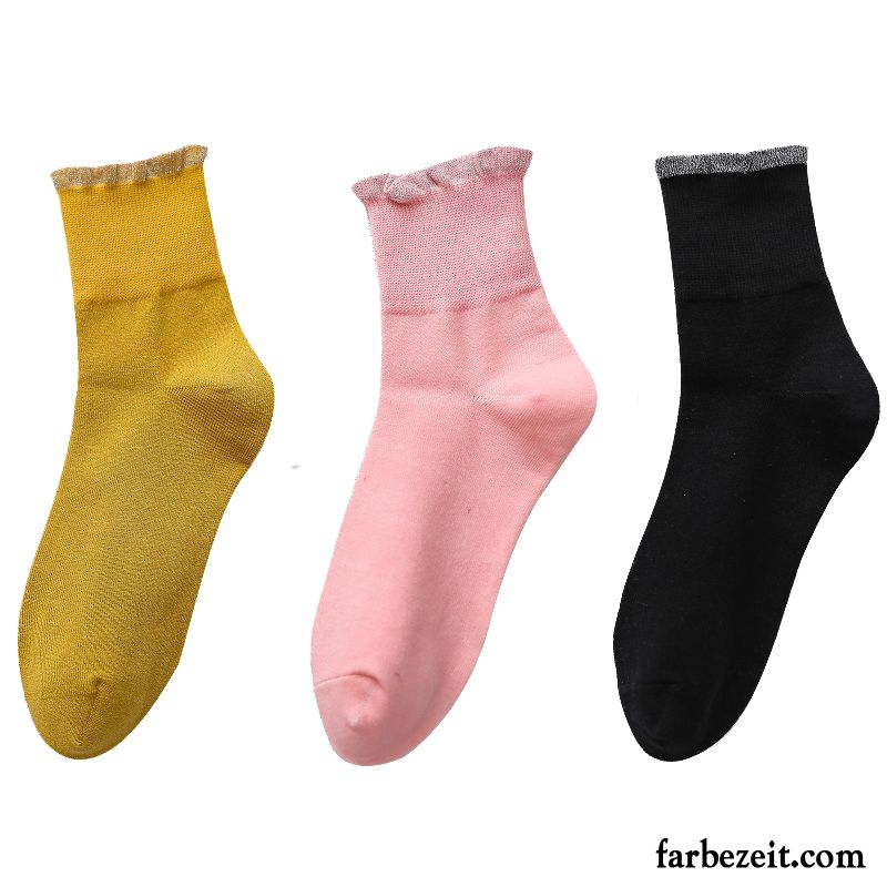 Socken Damen Lange Socke Dünne Herbst Frühling Winter Spitze Gelb