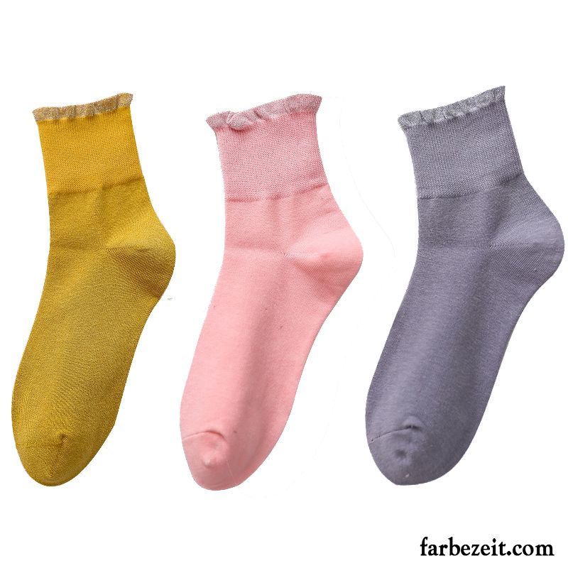 Socken Damen Lange Socke Dünne Herbst Frühling Winter Spitze Gelb