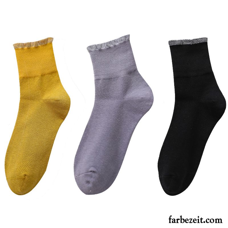 Socken Damen Lange Socke Dünne Herbst Frühling Winter Spitze Gelb