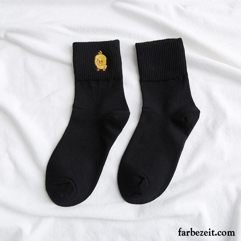 Socken Damen Mid Baumwollsocken Herbst Frühling Mini Trend Schwarz Gelb