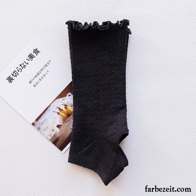 Socken Damen Seide Herbst Rüschen Glänzend Mid Baumwolle Schwarz