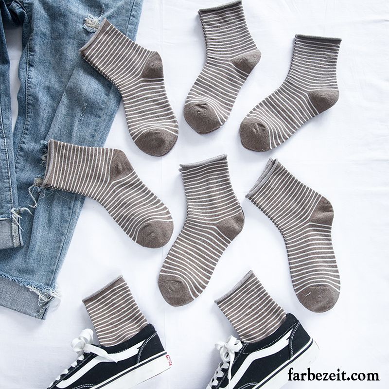 Socken Damen Swag Mid Frühling Streifen Herbst All Match Schwarz