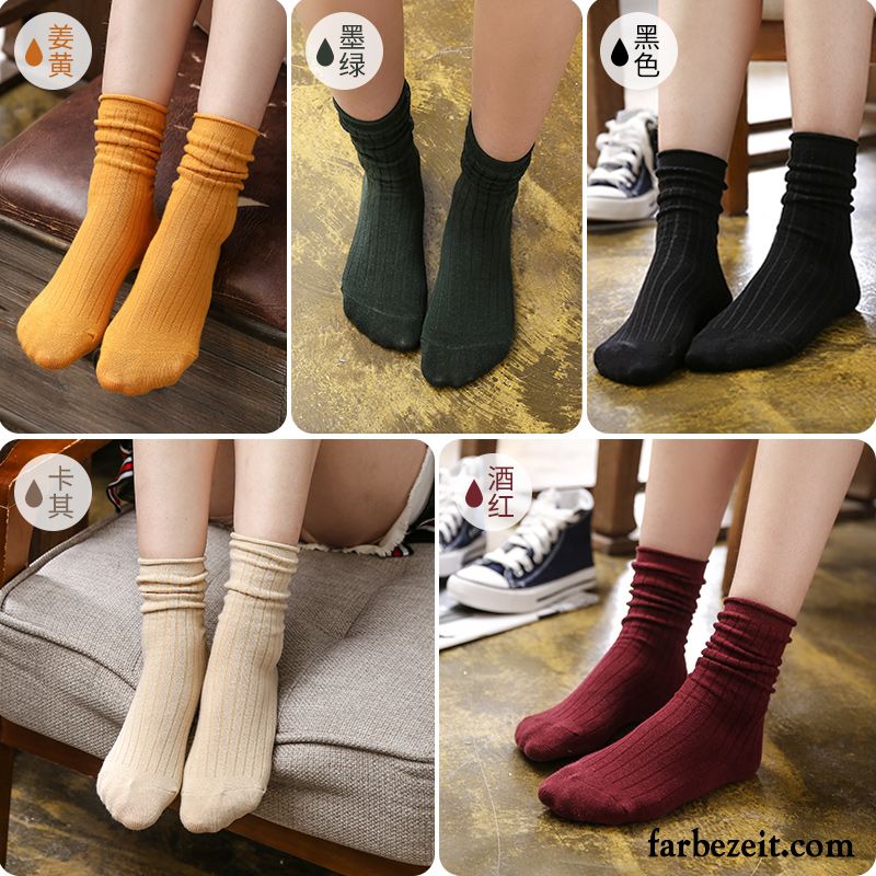 Socken Damen Trend Herbst Strümpfe Baumwolle Winter All Match Bordeauxrot