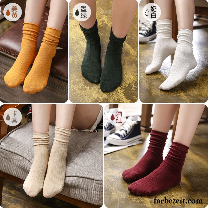 Socken Damen Trend Herbst Strümpfe Baumwolle Winter All Match Bordeauxrot